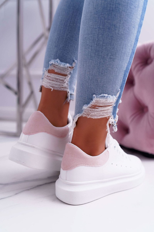 Dámska športová topánka hrubá biela ružová sukňa