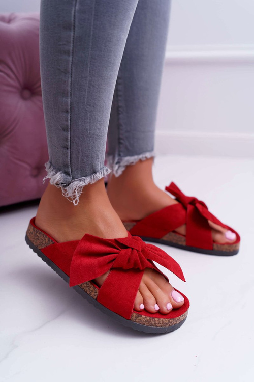 Ženské flip -flops na korku, červené padli