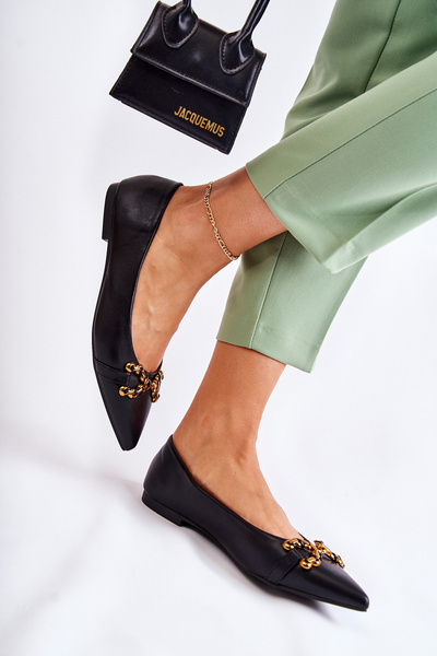 Dámske kožené baleríny s čiernym Carlosom