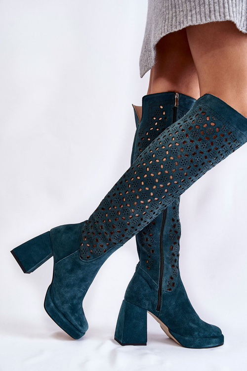 Openwork semišové vysoké podpätky zelené kastres