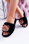 Lu Boo Dámské Černé plyšové nazouváky Teddy
