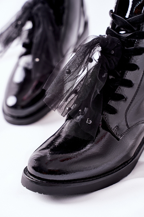 Klasické Dámské Teplé Boty Lakovane Černé La Grotta