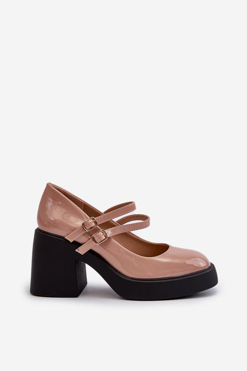 Lakýrované lodičky na masivním podpatku hnědobéžové Halmina