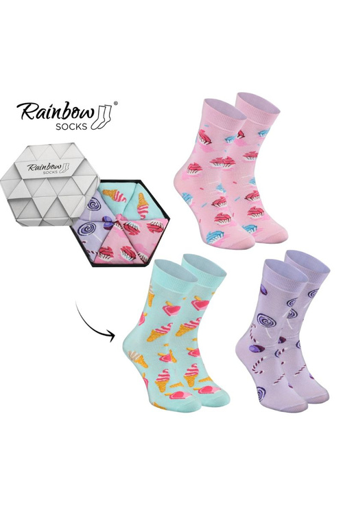 Duhové Rainbow Socks Ponožky Sladkosti V Krabičce 3 Párů