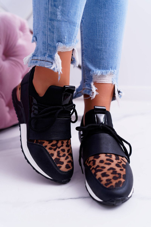 Dámske športové čierne topánky Leopard Spots Elanco