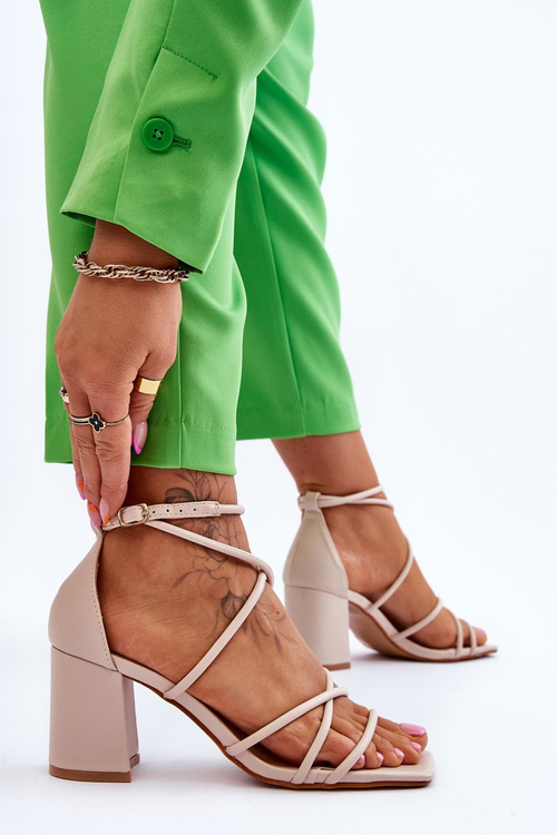 Kožené módní dámské sandály podpatky béžové Primma