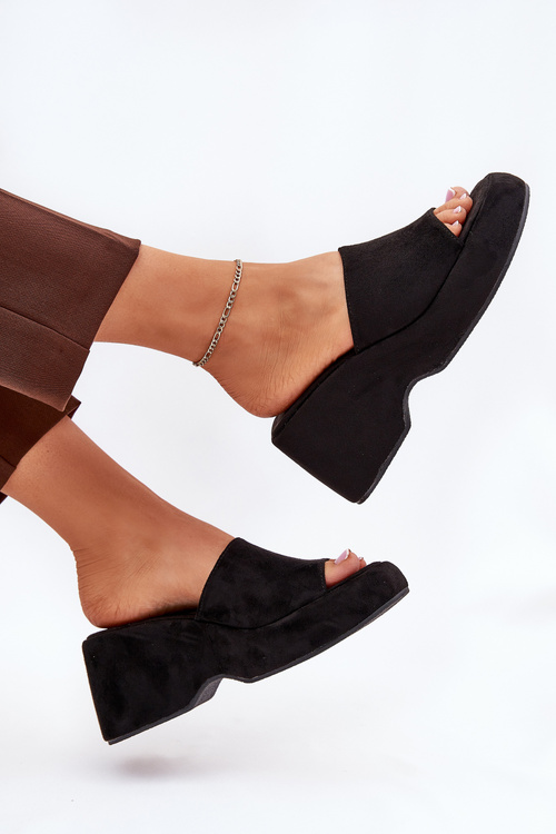 Eko Semišové Pantofle Dámské Na Platformě A Klínu Černé Afisal