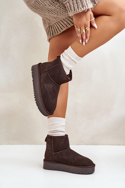 Dámské semišové sněhule na platformě nad kotníkem hnědé Rianaella