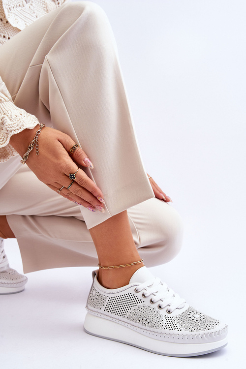 Dámska kožená otvorená športová topánka biela matka