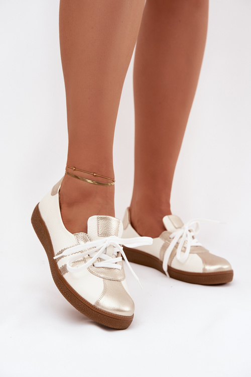 Kožené dámske barefoot topánky Zazoo N1341 bielo-zlaté