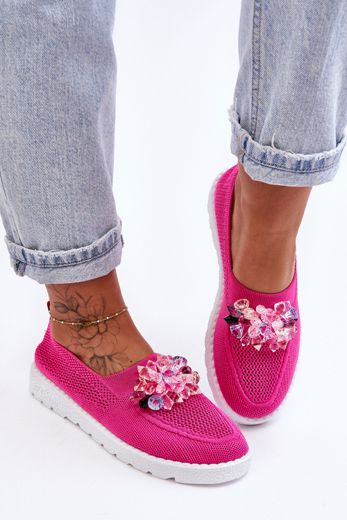 Dámské Slip-on Tenisky s Kameny Fuchsia Simple