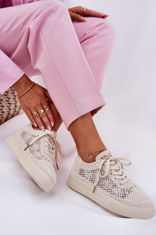 Dámské Ažurové Tenisky Na Platformě Světle Béžové Aranelith