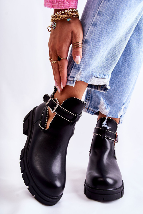 Dámské kožené kozačky s cvočky Černá Clares