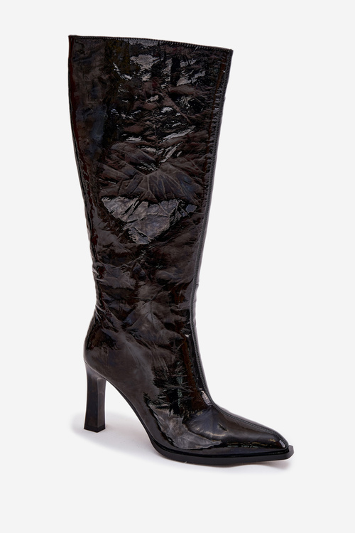 Zdobené Lakované Kozačky Dámské Na Podpatku D&A MR880-055 Černé