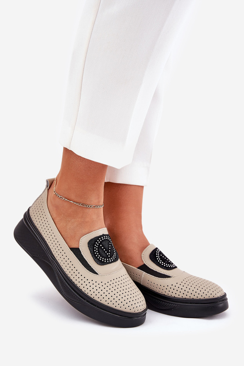 Dámské Kožené Mokasíny Na Platformě A Klínu Vinceza 79522 Béžové