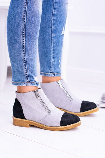 Lu Boo Gray Suede topánky s inzelnými zipsami