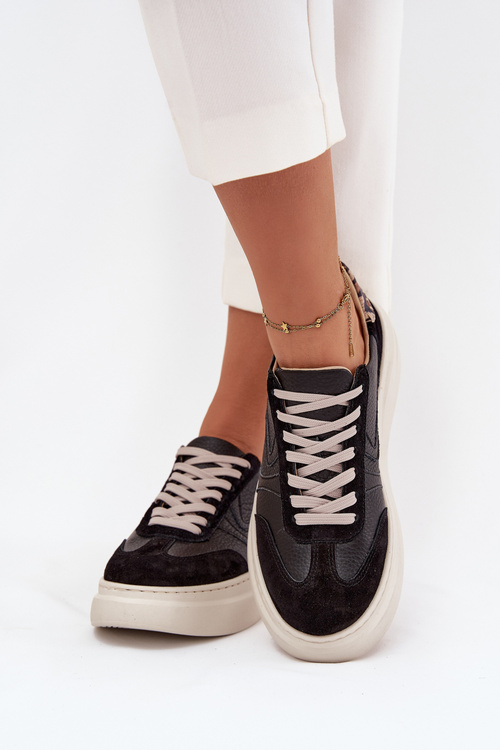 Kožené dámské tenisky na platformě Panterka Zazoo N1263 Černé