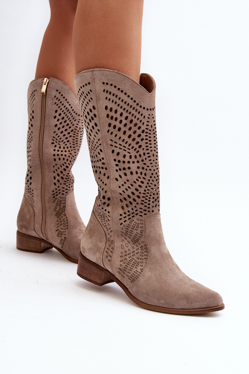 Zazoo 3305/P cappucino Openwork Calf Boots.