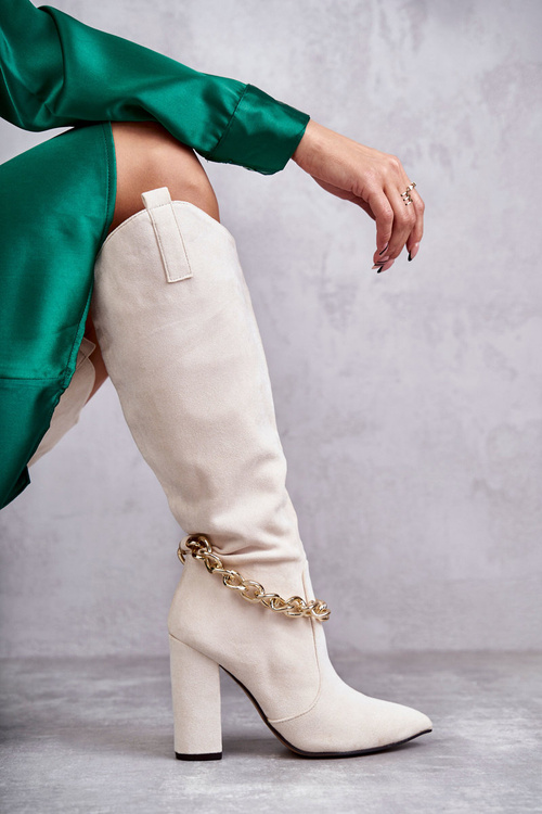 Ženské semišné izolované topánky s ľahkým béžovým reťazcom Jasmin