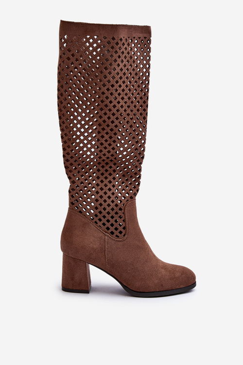 Čipkované semišové topánky na opätku hnedé Jolenna