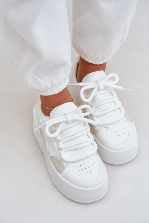 Dámské tenisky s tlustými šňůrkami na platformě bílé Laloma
