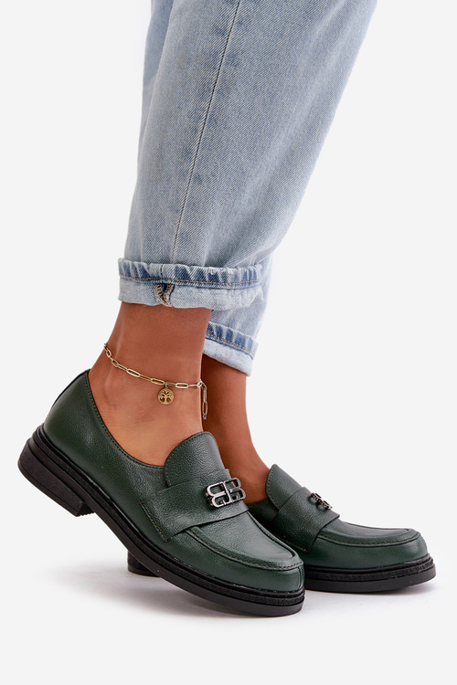 Zazoo 20174 Kožené Elegantné Poltopánky Dámske Na Plochosť Tmavozelené