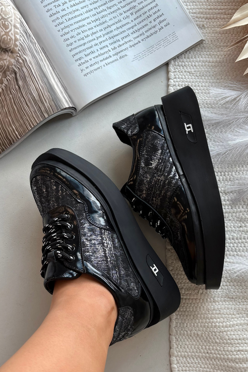 Kožené šněrovací dámské polobotky na platformě Artiker 57C2043 Černo-stříbrné