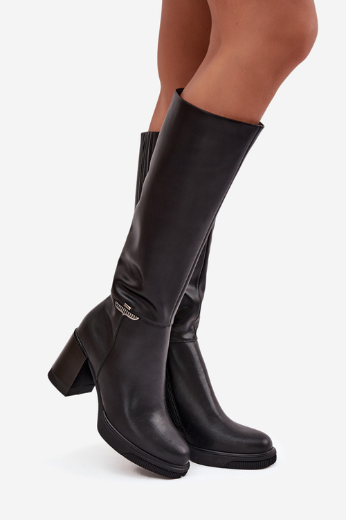 Dámské kozaki musketyýrky z přírodní kůže na podpatku vyhřívané Vinceza 66826 černé