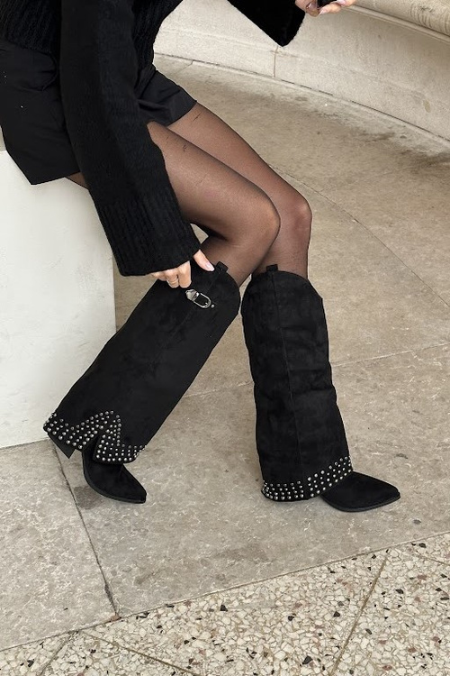 Čižmy S Otočeným Zvrškom Na Opätku Čierne Iveliri