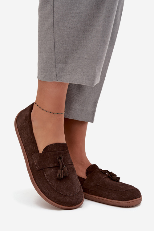 Kožené semišové mokasíny typu barefoot Zazoo 322 čokoládové