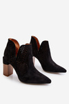 Módní semišové prolamované boty na vysokém podpatku Černá Genevi