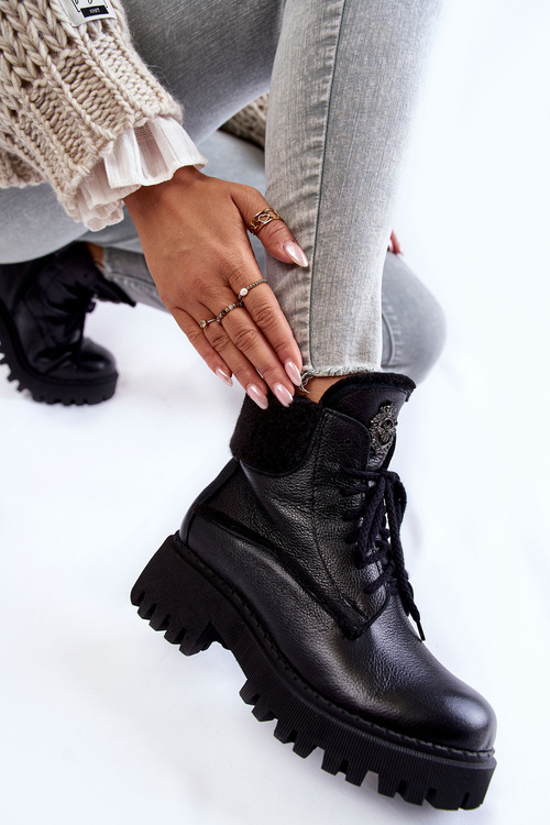 Dámské kožené trapperské boty černé Vergo