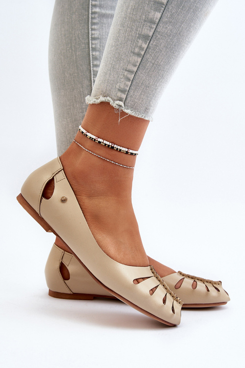 Zazoo 10009 Pohodlné Dámské Kožené Baletky Beige