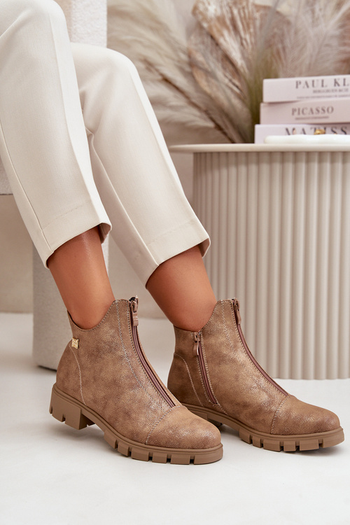 Zateplené dámske čižmy s odermi z eko kože hnedo-zlaté Verietta