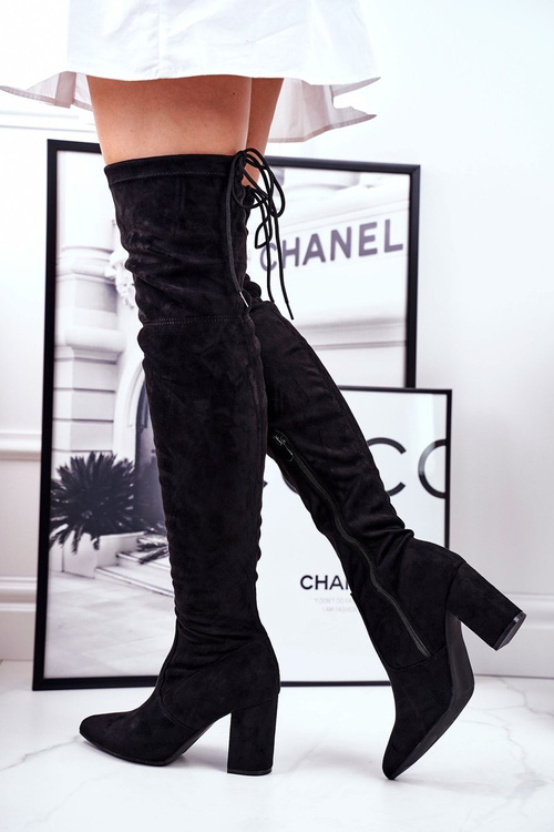 Dámské Kozačky Na Podpatku Semišové Černé Milwa