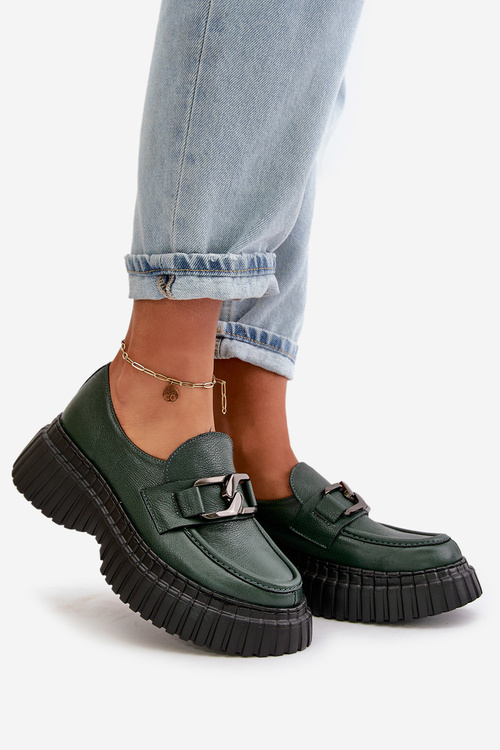 Zazoo 20176 Polobotky Mokasíny Dámské Z Přírodní Kůže Tmavě Zelené