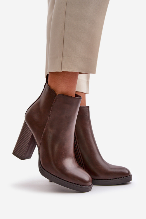 Zateplené dámské boty na podpatku ekologická kůže tmavě hnědé Teresine