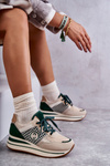 Módní dámská sportovní obuv na klínu béžovo-zelená Aronne