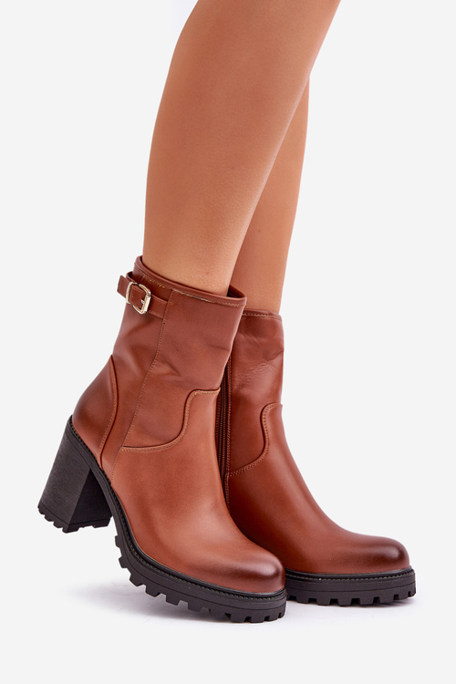 Zateplené boty na podpatku s přezkou hnědé Selavia