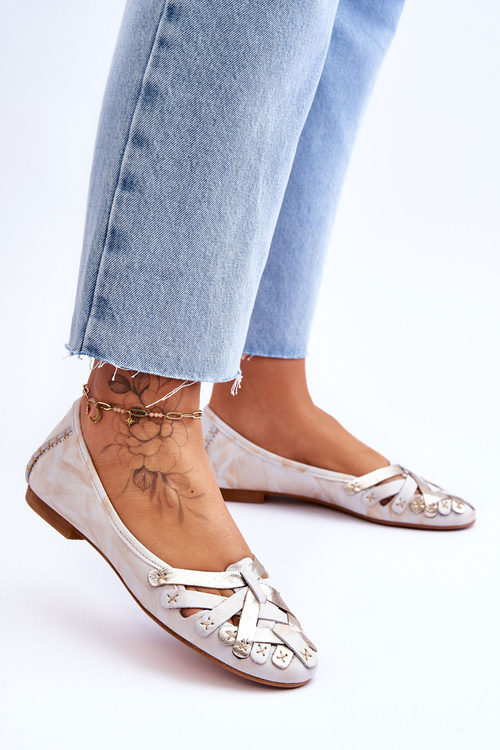 Dámske kožené balerinas Maciejka 01358-22 béžové zlato