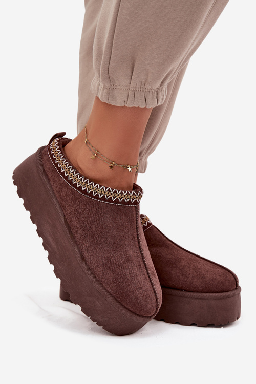 Dámske zimné čižmy s ozdobným vyšívaním čokoládové Jenira