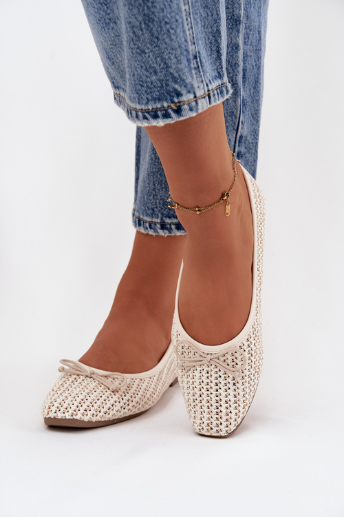 Baletky S Pletenými Detaily A Mašľou Ecru Belirra
