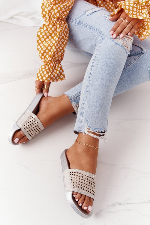 Dámské Gumové Nazouváky S Flitry Šedé Tonya