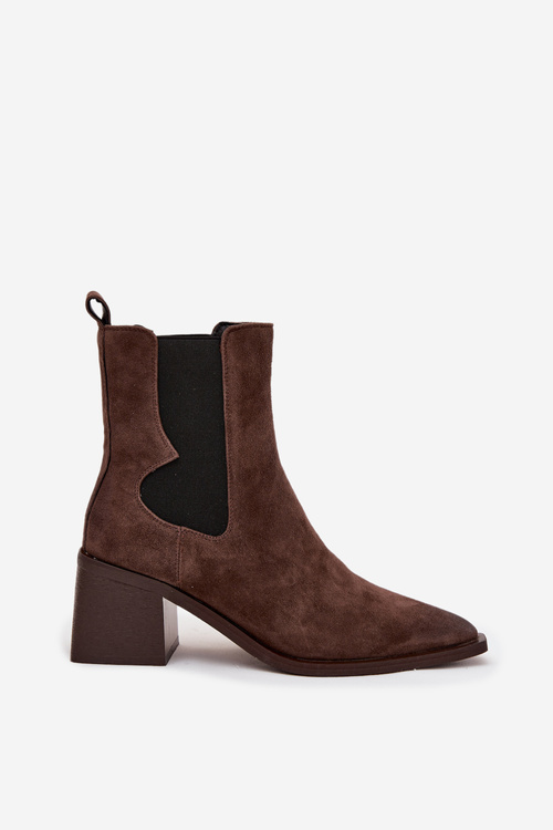 Kožené semišové dámské boty na podpatku s vyhříváním Artiker 57C0047 hnědé