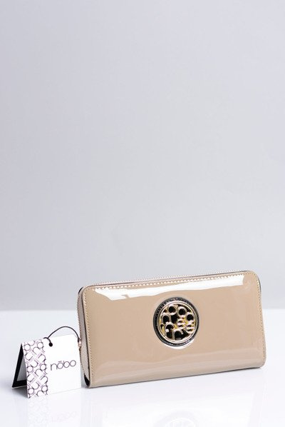 Duży Damski Beżowy Lakierowany Portfel Nobo