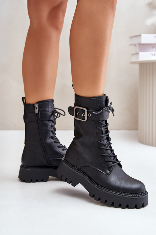 Zateplené boty worker s přezkou Big Star OO274137 Černé