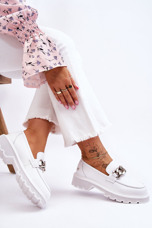 Kožené mokasíny s Goe LL2N4038 reťaz biela