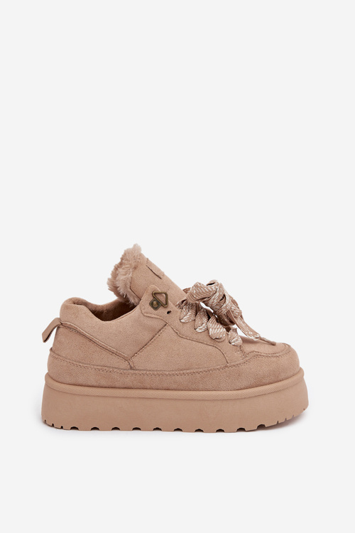 Šněrovací dámské sněhule na platformě zateplené kožíškem béžové Tavelle