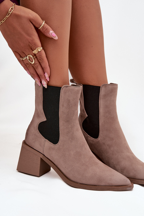 Kožené semišové dámské kotníčkové boty na podpatku s vyhříváním Artiker 57C0045 béžové