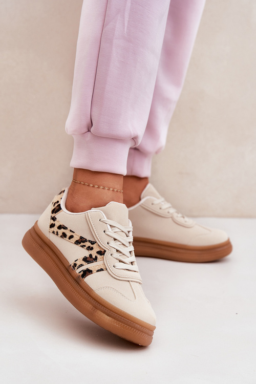 Dámske Sneakersy Na Platforme Panter Béžové Totter
